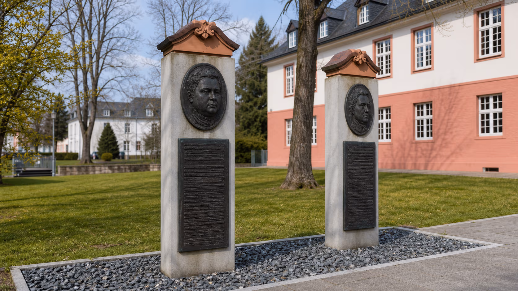 Historische Gedenkstelen auf dem Gelände der Aura Location