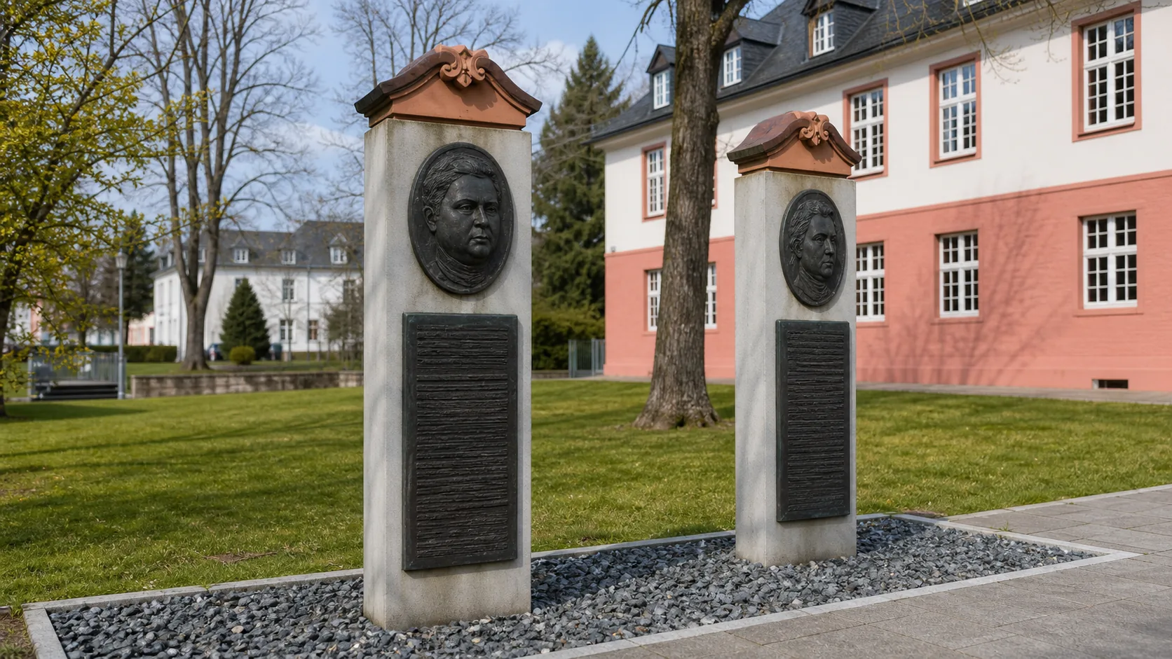 Historische Gedenkstelen auf dem Gelände der Aura Location