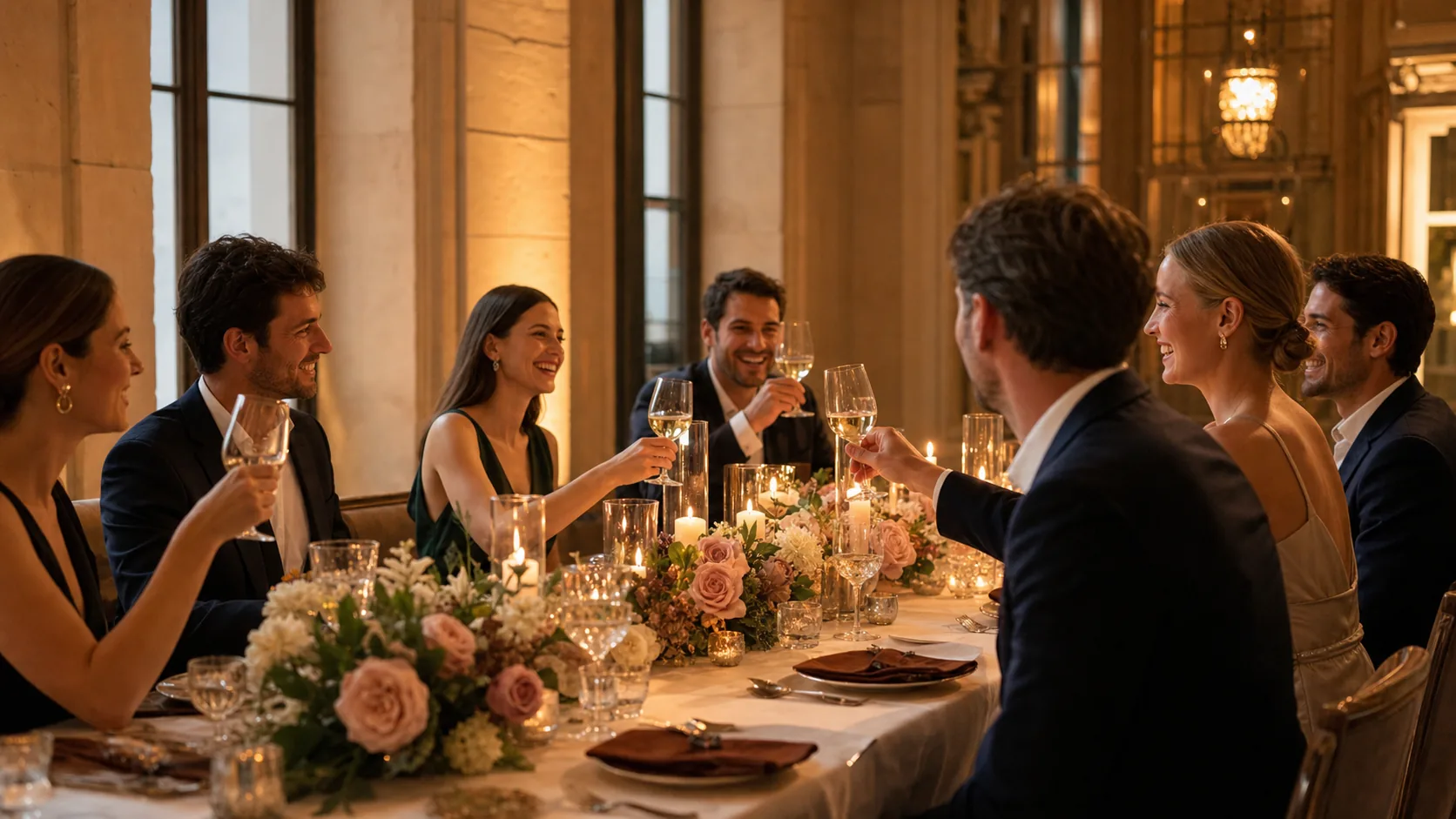 Besonderer privater Anlass mit gedeckter Tafel, Kerzen und warmer Atmosphäre